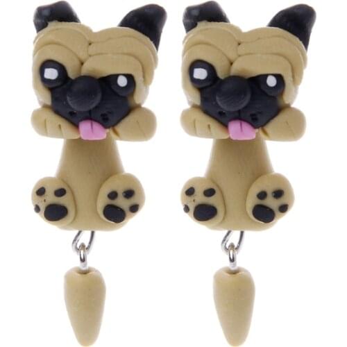 3D Sharpei Pug Dog Earrings For Women Polymer Clay Cartoon Animal Stud Earring