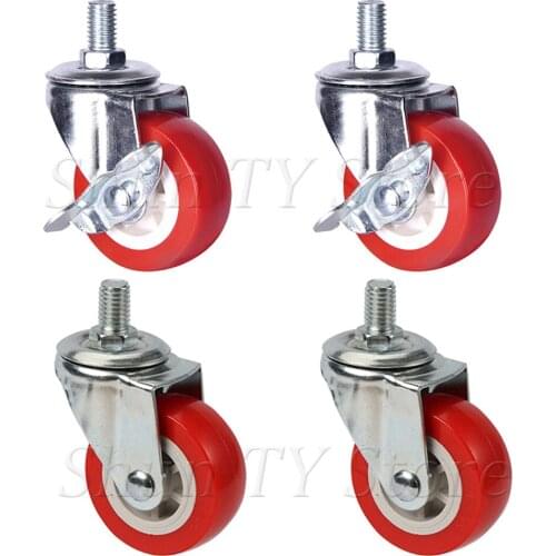 4 Pcs 1/1.25/1.5/2 Inch Red Office Chair Caster Wheels, 360 Degree Screw Swivel Caster Rubber Caster Wheels No Noise Wheels