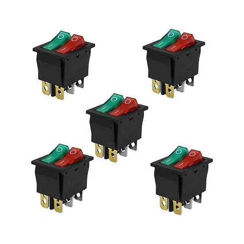 5 Pcs Double Red Green Light Lamp 6 Pins SPST ON/OFF Snap in Boat Rocker Switch