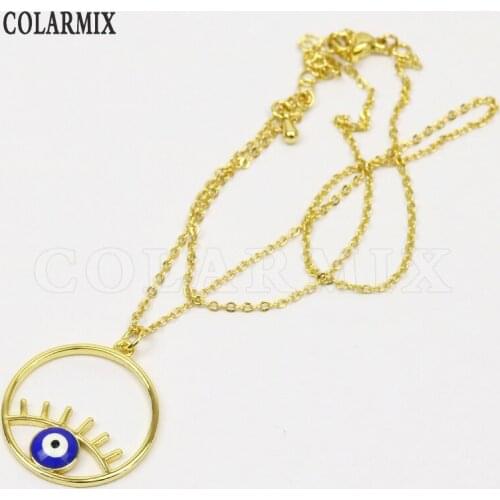6 Pcs Enamel Eyes pendant Enamel Sunmmer color Pendant Necklace Slim chain Jewelry Accessories Jewelry Necklace51808
