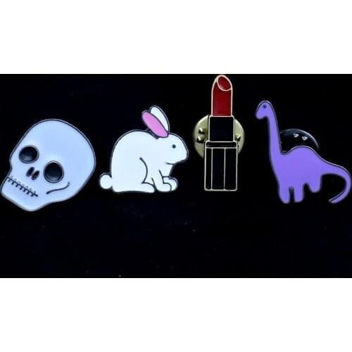 Free shipping wholesale 10pcs/ lot fashion accessories metal enamel lipstick rabbit dinosaur dragon skull badge brooch pin