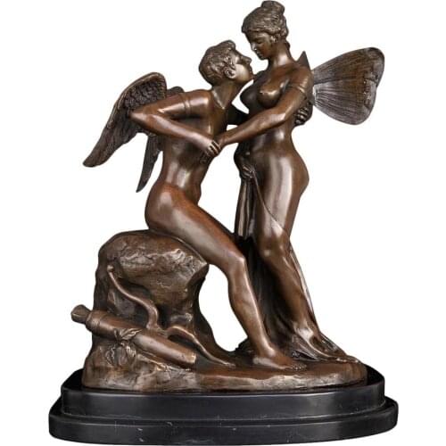 Angel Kiss Bronze Statue Romantic Lovers Sculpture Antique Brass Figurine Art Villa Living Room Decor Anniversary Gifts