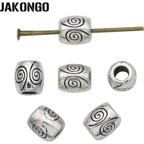 JAKONGO Round Whirl Spacer Beads Antique Silver Plated Loose Beads for Jewelry Making Bracelet DIY Handmade Craft 30pcs