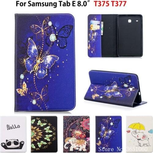Case For Samsung Galaxy Tab E 8.0 T375 T377 8.0 inch Smart Cover Fashion Butterfly Elephant Painted Funda Tablet Stand Shell