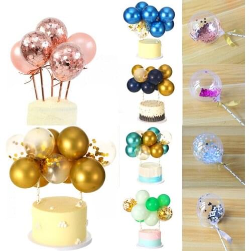 CYUAN 5 inch Rose Gold Confetti Balloon Cake Toppers Mini Latex Balloon Craft for Cake Toppers Birthday Cake Wedding Decoration