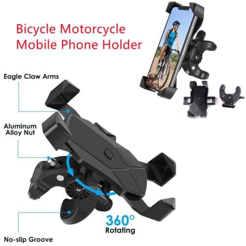 Bicycle Mobile Phone Holder Motorcycle Handlebar Bracket Bike Motorcycle Cell phone Stand Anti-shock Protection Adjustable Black