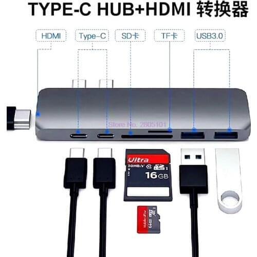 Dhl or fedex 20pcs USB-C Hub to HDMI Adapter Thunderbolt 3 USB C Hub Dock with USB 3.0 Hub PD TF SD Card Reader