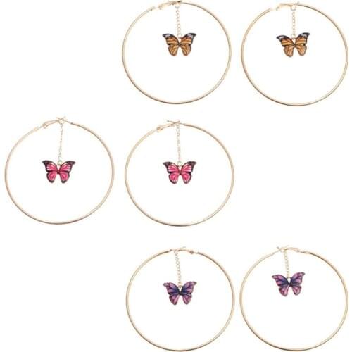 Elegant Women Hanging Chain Butterfly Big Hoop Dangle Earrings Party Luxury Vintage Trendy Bohemian Jewelry Accessory