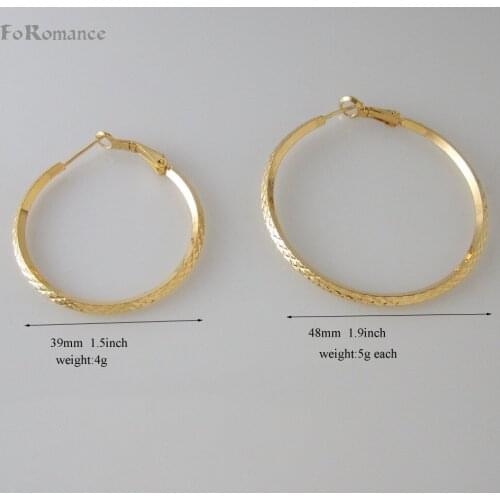 Foromance/NEW CUTE CARVED WITH WRONG MARKS PATTERN TWO STYLES YELLOW GOLD GP HOOP 1.5"/ 1.9" EARRING