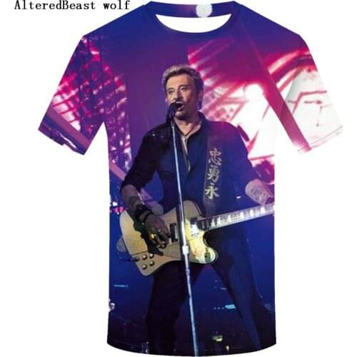 3D T-Shirt Retro Vintage Johnny Hallyday Black T Shirt for Man Johnny Rocker Tribute O-Neck Tees 3d Short Sleeved Simple Print