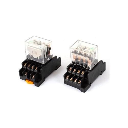 HH64P DC 24V Coil 4PDT 14Pin 35mm DIN Rail Electromagnetic Power Relay 2 Pcs