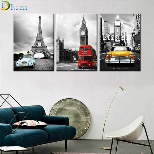 Diamond Painting Pictures Living Room Decor 3 Piece Paris Tower New York City Car Landscape Embroidery Big Ben Mosaic Home Decor