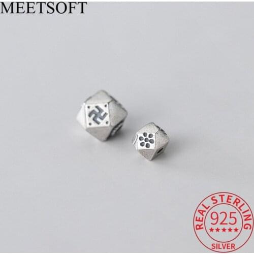 MEETSOFT Classic 925 Sterling Silver Geometry Flower Shape Loose Bead Charms Handmade Of DIY Fine Jewelry chic Accessories