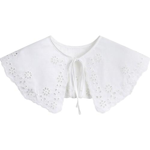 Linbaiway Women Cotton Fake Collar Shawl Wrap Hollow Out Floral False Collars Necklace Small Scarf Shawl 2021 Detachable Collars