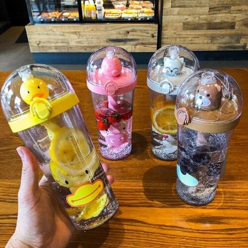 Small Yellow Duck Straw Water Cup Cartoon Animal Plastic Mixing Cup Portable Creative Summer Outdoor Large Capacity Water Glass