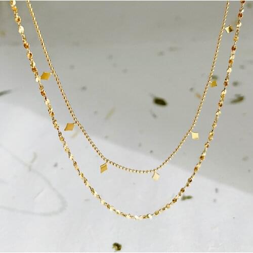 Monlansher Exquisite Geometric Rhombus Necklace Double Layered Titanium Steel Chain Necklaces French Vintage Necklaces Jewelry