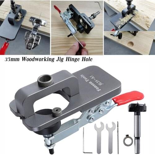 35mm Hinge Boring Jig Woodworking Hole Drilling Guide Locator with Fixture Aluminum Alloy Hole Opener Template Door Cabinets