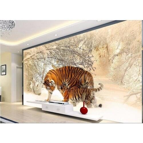 CJSIR Papel De Parede Custom Mural Wallpaper -3d Tiger Winter Snow Photo Background Wallpaper for Walls 3 D Wall Paper Decor