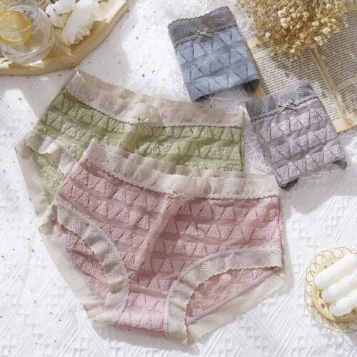 Young Girls Underwear 3pc/lot lace panties soft Briefs middle waist Young Girl teenagers solid lovely Pants students