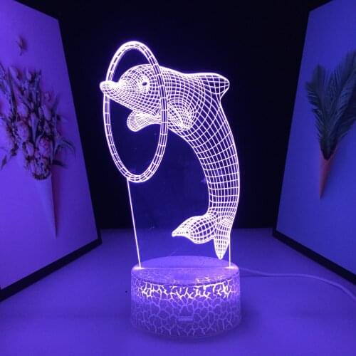 Dolphin Jump Circle Night Light White Cracked Base USB Charging for Couple Childrens Festival Birthday Gifts 3D Lamp 7 Color