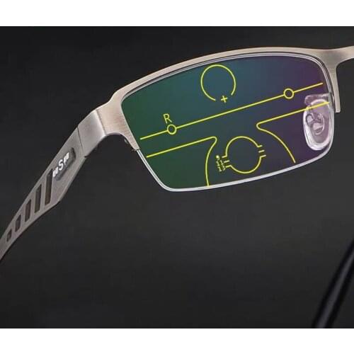 High-end Smart Photochromic Multifocal Reading Glasses Men Progressive Magnification Spectacles Full frame Eyewear +1.0 To 40