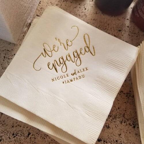 Personalized logo birthday party wedding Napkins serwetki Gold foil Engagement Party, Custom Bar Napkins, Custom Wedding Napkins