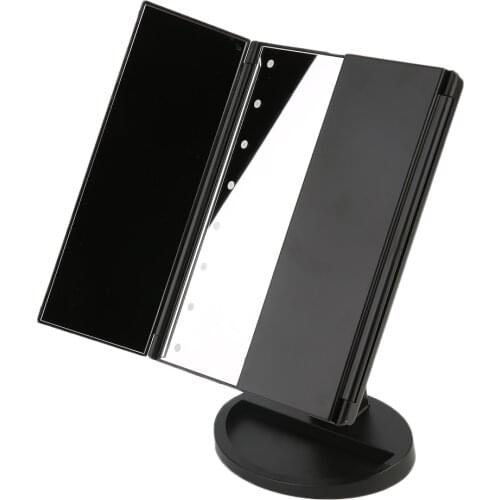 Portable Three Folding Table LED Lamp Luminous Makeup Mirror Cosmetic Adjustable Tabletop Countertop 16 LED lights touch sensor