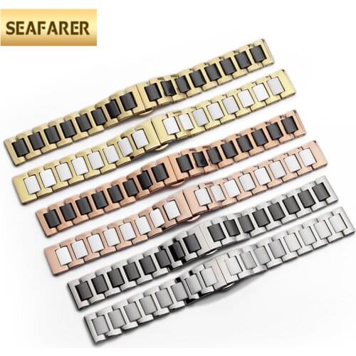 14mm 16mm 18mm 20mm 22mm Ceramic Bracelet In Stainless Steel Watchband Watch Strap Women Men Wristwatches Band Butterfly Buckle