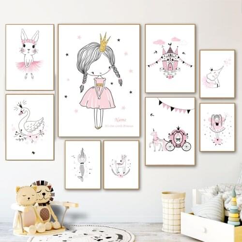 Self-adhesive wall sticker Little Princess Swan Nordic Posters And Prints Wall Art Painting Wall Pictures Baby Girl Room Decor
