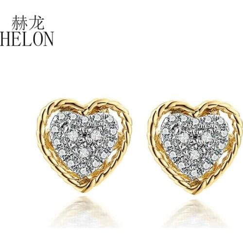 HELON Diamonds Studs Earrings Solid 14K Yellow Gold & White Gold Diamonds Women Trendy Jewelry Wedding Anniversary Love Earrings
