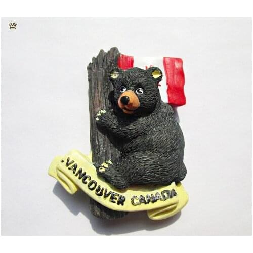 North American Canada Vancouver Canada Flag Black Bear World Tourism Souvenir Resin Refrigerator Magnet for Home Decoration