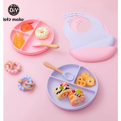 Lets Make Silicone Bibs For Kids Newborn Baby Feeding Tableware Waterproff Baby Feeding Silicone Bowl Bracelet Teether Plate