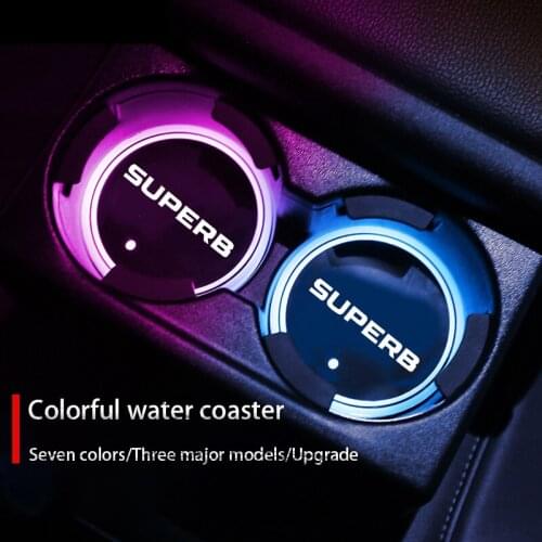 Luminous Car Cup Coaster Holder 7 Colorful USB Charging Car Led Atmosphere Light For Skoda Superb 3 Estate 3V3 3V5 3T5 2