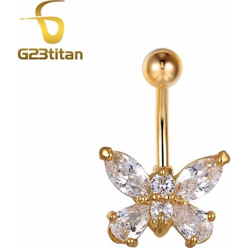 Butterfly Style Crystal Body Jewelry Belly Button Ring Body Piercing Navel Piercing Rings Gold Color Ombligo Pircing