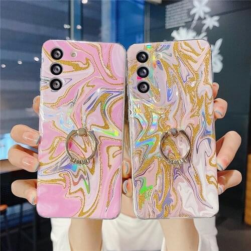 Ultra Thin Phone Case for Samsung Galaxy A72 A52 A42 A32 A12 S21 Ultra Capa Fashion Glitter Bling Ring Bracket Shockproof Cover
