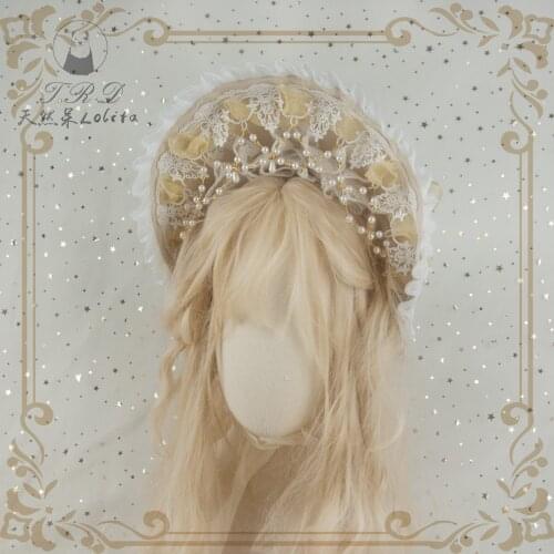 Victorian Cosplay Headwear Flower Multi Layer Pearl Lace Bonnet Gothic Vint Victorian Cosplay Headwear Flower Multi Layer Pearl