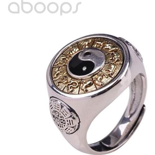 Vintage 925 Sterling Silver Chinese Taoism Yin Yang Spinner Ring for Men Women,Adjustable Size 8.5-10.5,Free Shipping