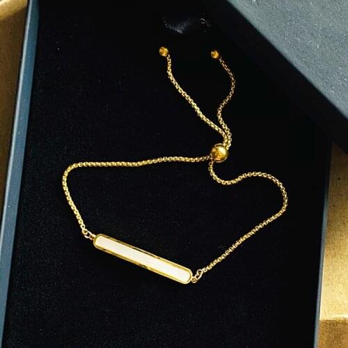 YUN RUO 18k Gold-plated Natural White Shell Rectangular Adjustable Buckle Box Bracelet Titanium Steel Jewelry Woman Never Fade