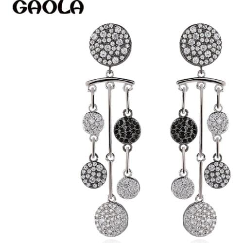 GAOLA New Women Jewelry Geometric Chain Circle Earring Clear Cubic Zirconia Dangle Earrings GLE9430