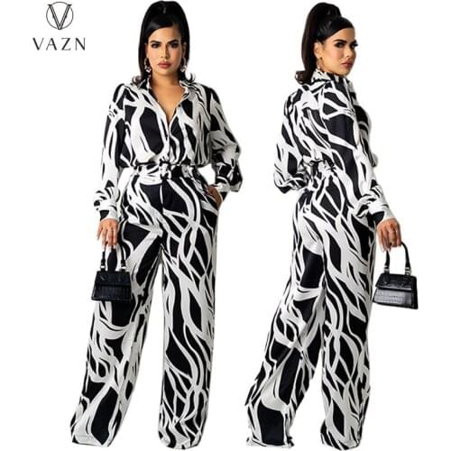 VAZN 2021 Women Fashion New Street Casual Style Jumpsuits Long Sleeve Lapel Pockets 3 Color Jumpsuits Long Pants