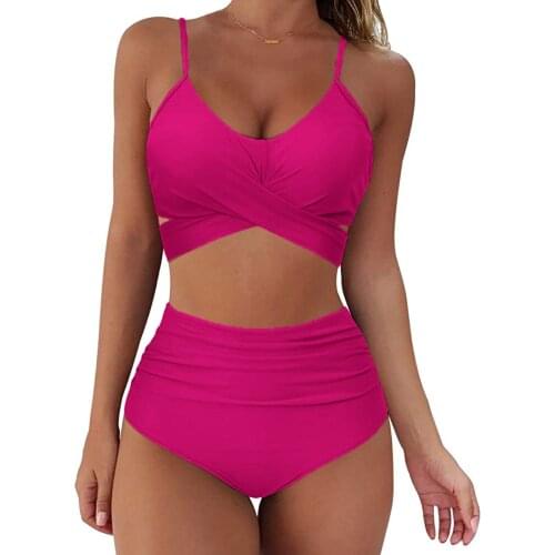 Womens Swimsuit Sexy Bikinis 2021 Woman Soild Bikini Set Push Up Bathing Swimwear High Waist Swimsuits Womens Tube Top Bottoms