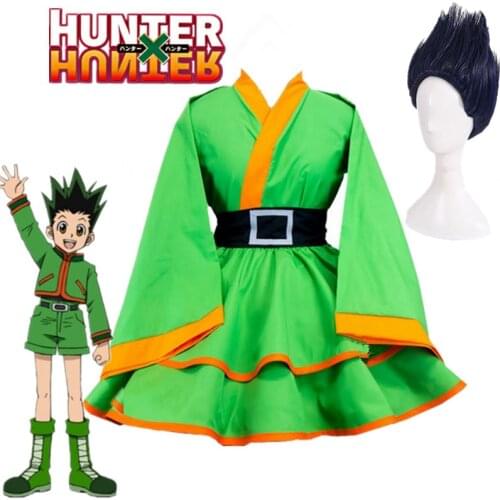 Anime Hunter X Hunter Gon Freecss Cosplay Costumes with wigs Women Men Green Kimono Cosplay Costume Custom Customized Any Size