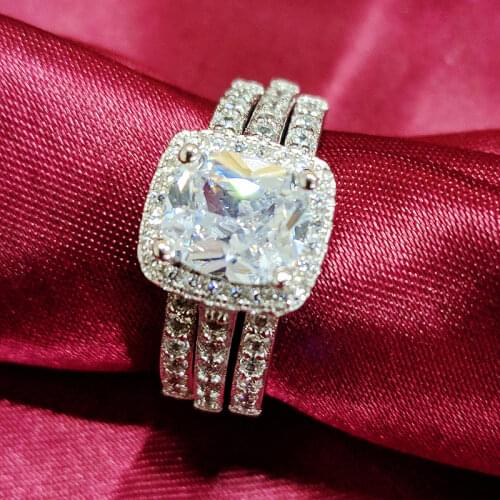 Black Friday 2018 New Cushion Cut Finger Ring Sets for Women Jewelry Pure Wedding Engagement Rings R4211X