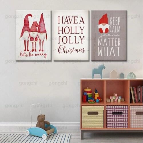 Cartoon Canvas Painting Xtmas Elf Holiday Atmosphere Home Living Room Cafe Flower Shop Wall Decoration Printing Hd Poster