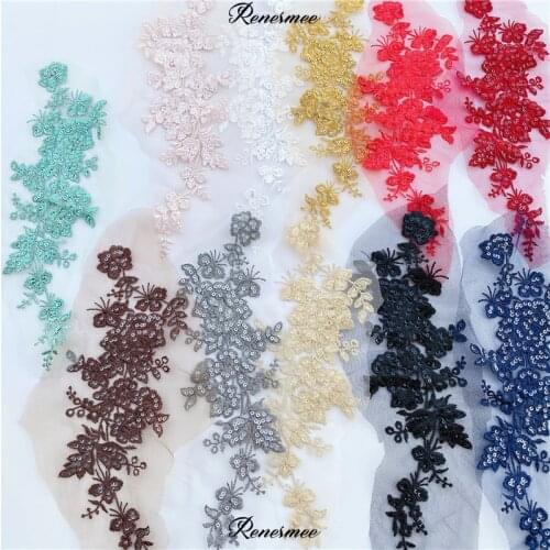 1Pc Polyester Sequins Lace Embroidered Applique Decoration for Wedding Jewelry Hats Handmade DIY Pink Gray Green Red Gold 9X34cm