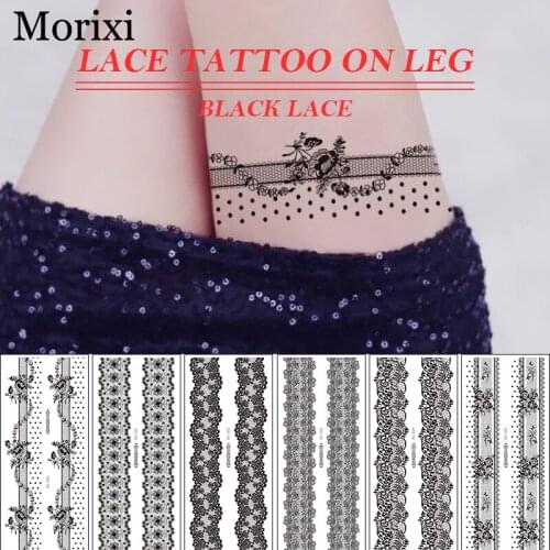 1PC black henna tattoo sticker for arm leg decoration hollowing flower wave liners water transfer temporary tattoo sticker RA057