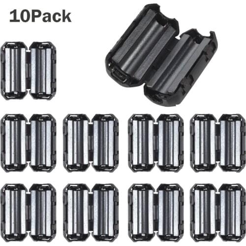 10Pcs Ring Core Ferrite Bead Clamp Choke Coil EMI RFI Noise Filter Clip Snap Cable For 5mm Cable Office Black Magnetic Snap-on