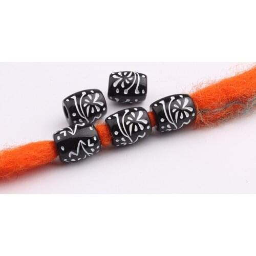 10pcs/set Wig Hair Ring Style Beaded Black Print Plastic Large Hole Beads African Woven Decorative Beads Beaded for Braids