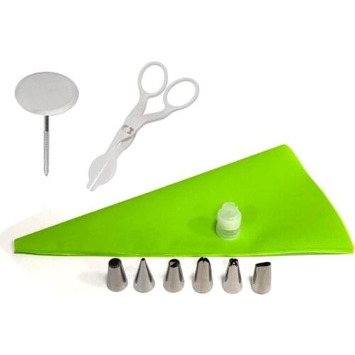 10PC/SET Silicone DIY Icing Piping Cream Pastry Bag+6pc Cake Nozzle Tips Decorating Tools + Nail Lifter Needles+ Flower Scissors