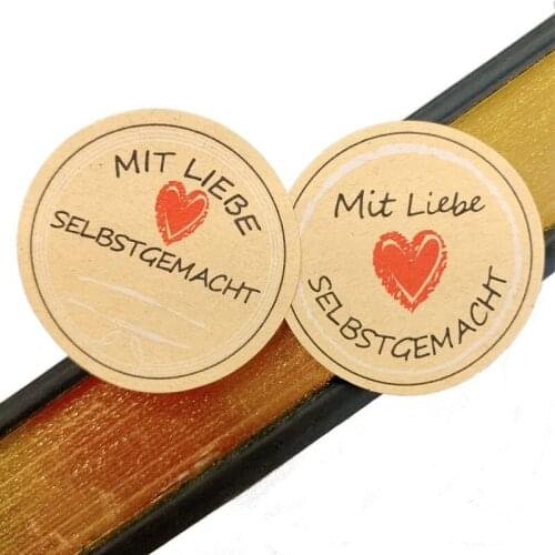 100pcs/lot round kraft paper MIT LIEBE SELBSTGEMACHT red love sealing sticker wedding party birthday baking scrapbook sticker